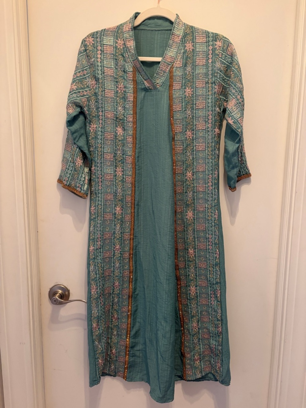 Beautiful Embroidered Teal Midi Dress